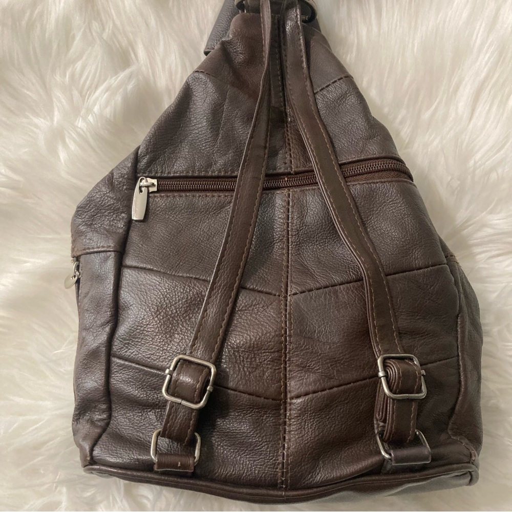 100% Leather Sling BOHO Travel/Every Day Backpack Brown - Picture 6 of 14